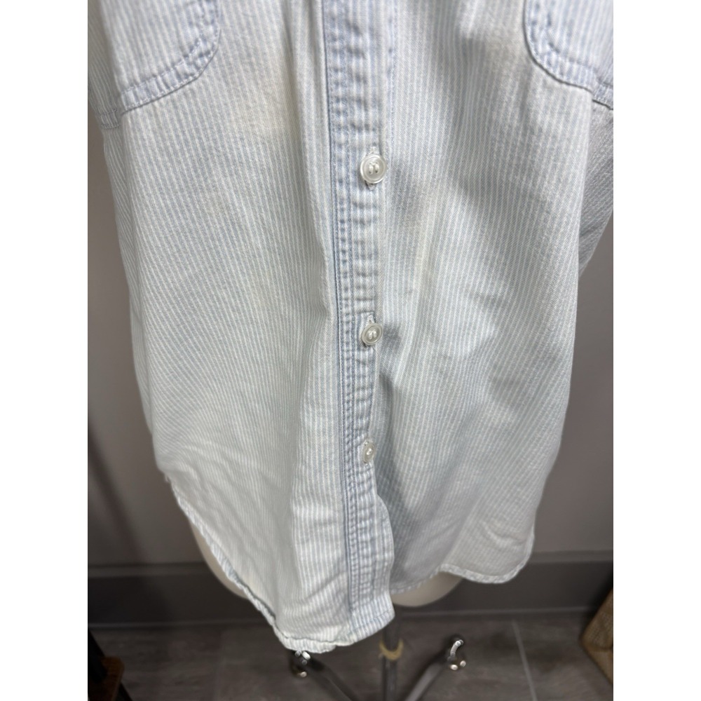 Vintage Off Base Men S Light Blue Sleeveless Button Up Hickory Stripe Cotton - Picture 10 of 14
